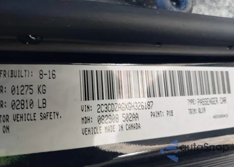 2016 Dodge Challenger Sxt Plus from USA, damaged, VIN 2C3CDZAGXGH326187